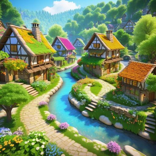 Charming Cobblestone Village in 3D