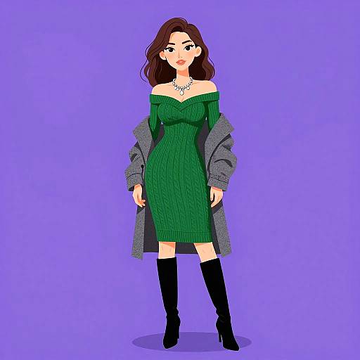 Elegant Woman in Forest Green Knit