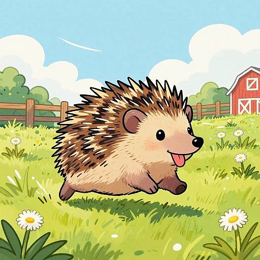 Colorful Cartoon Hedgehog Running