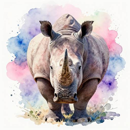 Watercolor Rhinoceros with Pastel Splash