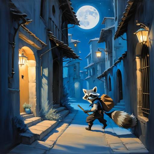 Sly Raccoon Thief in Moonlit Alley