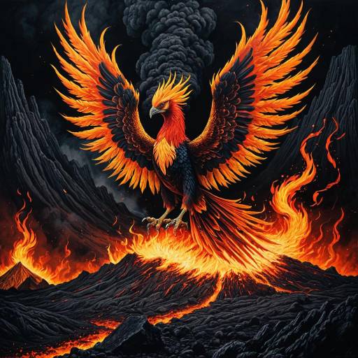 Blazing Phoenix Amidst Volcanic Landscape
