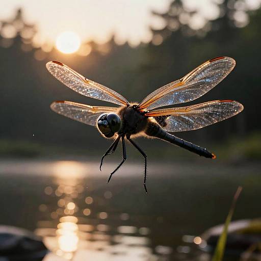 Glowing Obsidian Dragonfly at Dusk