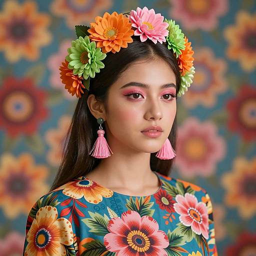 Vibrant Floral Portrait of Young Woman