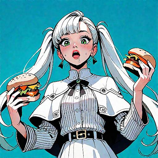 Anime Girl Enjoying a Burger Scene