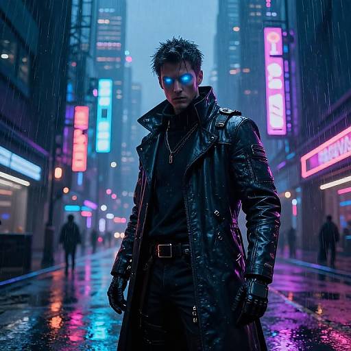 Cyberpunk Cityscape with Mysterious Figure