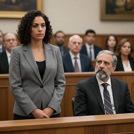 Serious Woman Standing in Courtroom