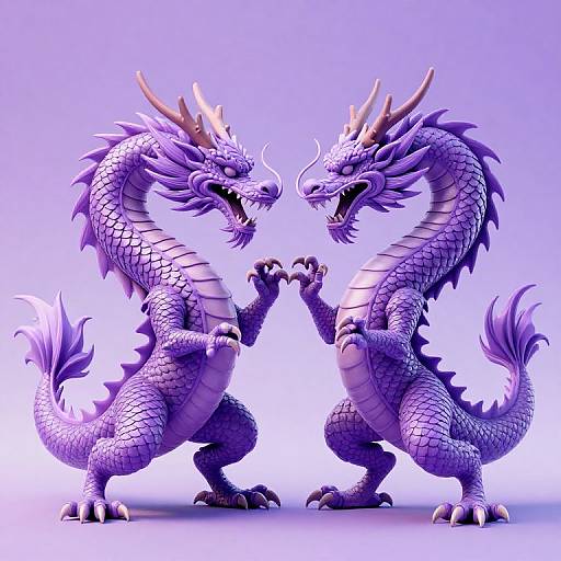 Hyper-Realistic Purple Japanese Dragons Battle