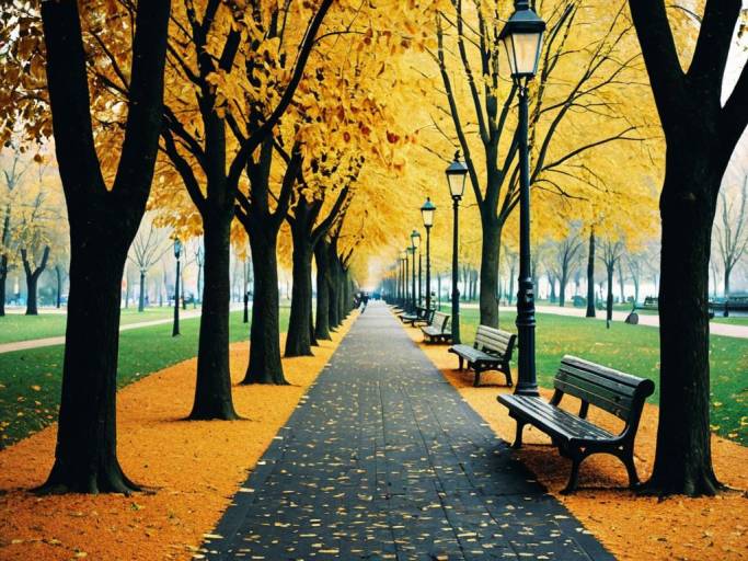 Charming Autumn Park Scene Wallpaper