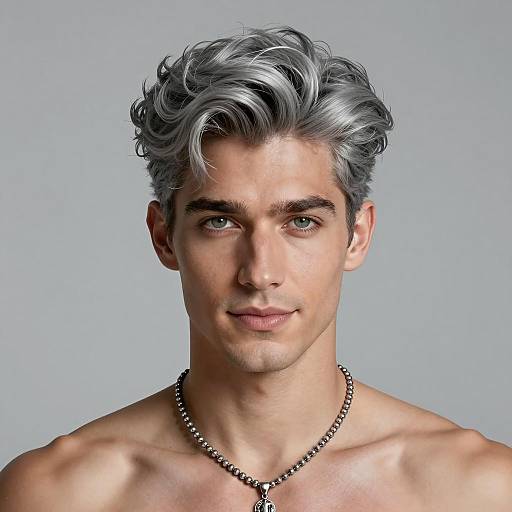 Handsome Shirtless Man with Silver Gray Hair