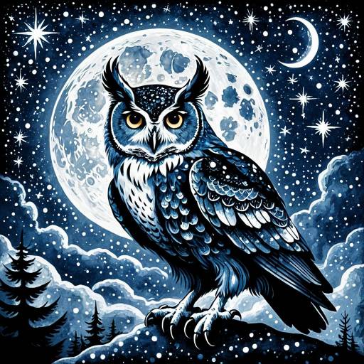 Fantastical Owl Under Mystic Moonlit Sky