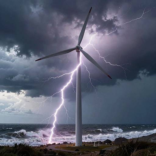Lightning Strikes Towering Wind Turbine