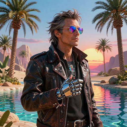 Cyberpunk Genius in Lush Oasis