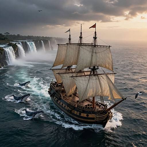 Dramatic 1800s Pirate Fleet at Sea