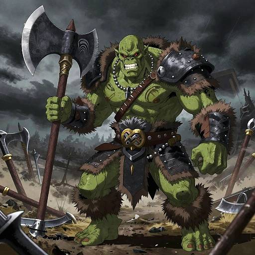 Fierce Orc Berserker in Stormy Battlefield