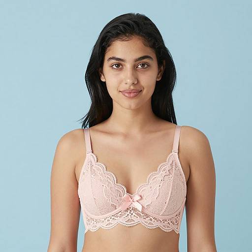 Portrait of Woman in Pink Lace Bra