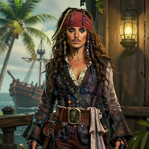 Confident Pirate Woman in Detailed Costume