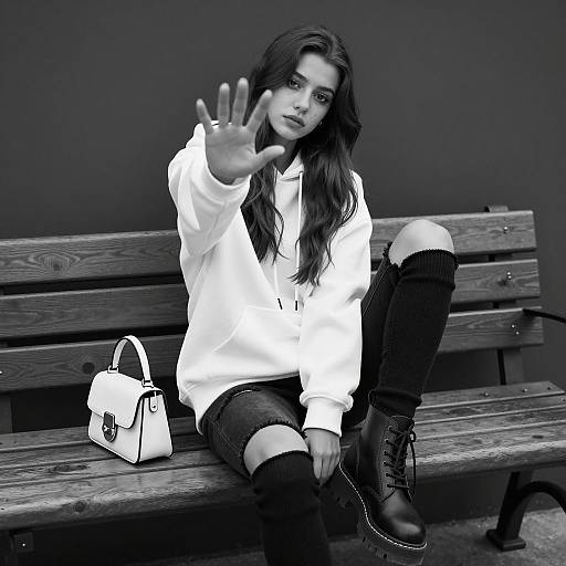 Stylish Young Woman in Black and White
