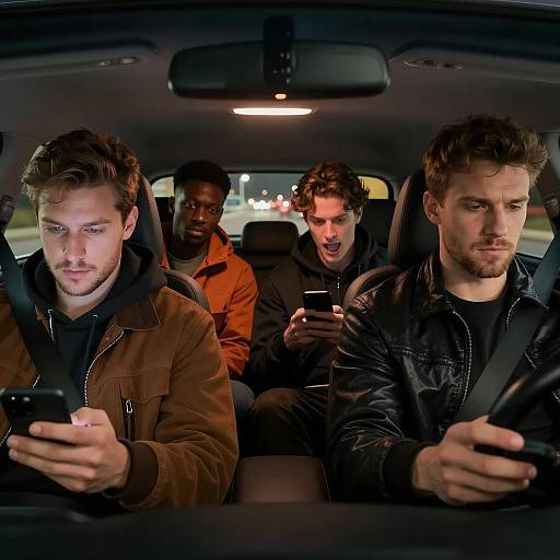 Four Men in a Car at Night