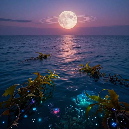 Dreamlike Twilight Seascape with Enchanted Moon