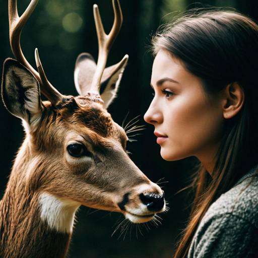 Woman and Deer Close-Up Portrait Woman and Deer Close-Up Portrait