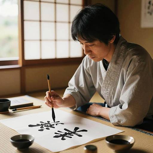 Serene Japanese Calligraphy Artist