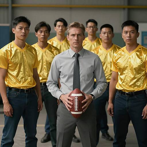 Men in Jerseys in Industrial Setting