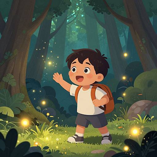 Excited Kid Exploring Magical Forest