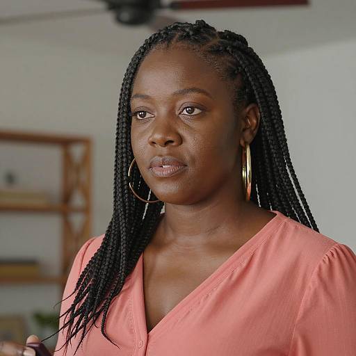 Black Woman with Braided Hair and Gold Hoop Earrings