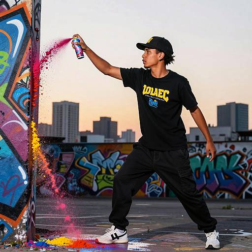 Dynamic Grafitero Mid-Action Portrait