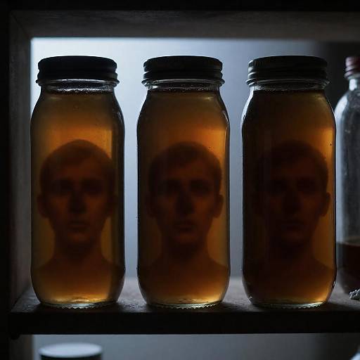 Three Amber Liquid Jars with Shadowy Faces