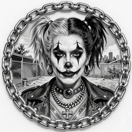 Chicano Clown Queen in Urban Setting