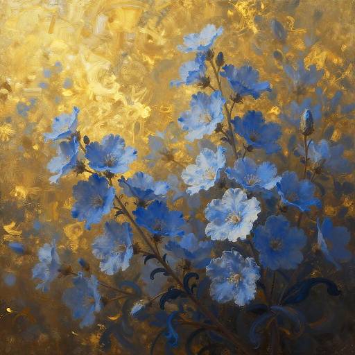 Golden Glow Blue Floral Dreamscape