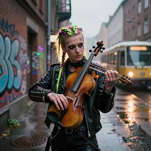 Street Violinist with Neon Braids in Berlin