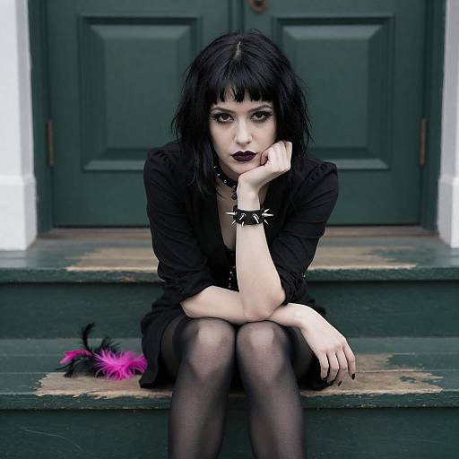 Gothic Woman on Green Steps