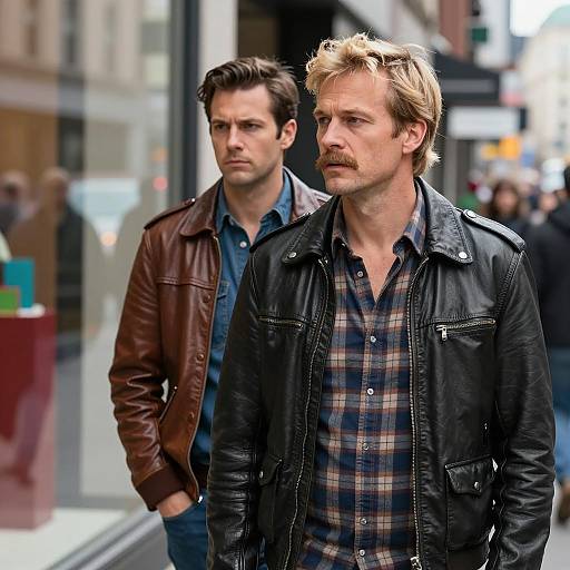 Two Men Standing on City Street