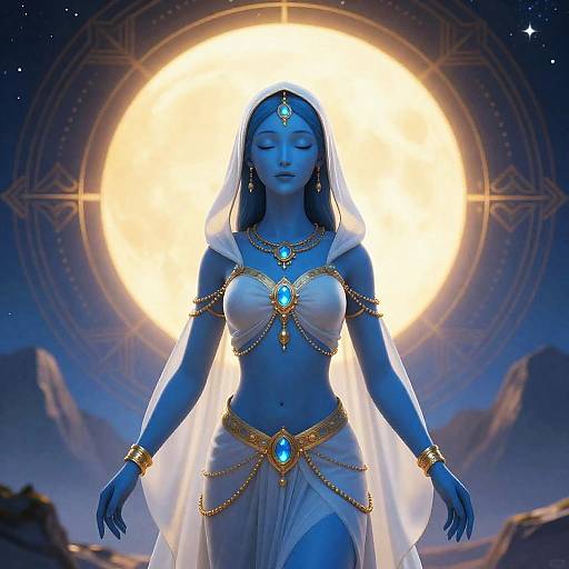 Ethereal Blue-Skinned Celestial Woman