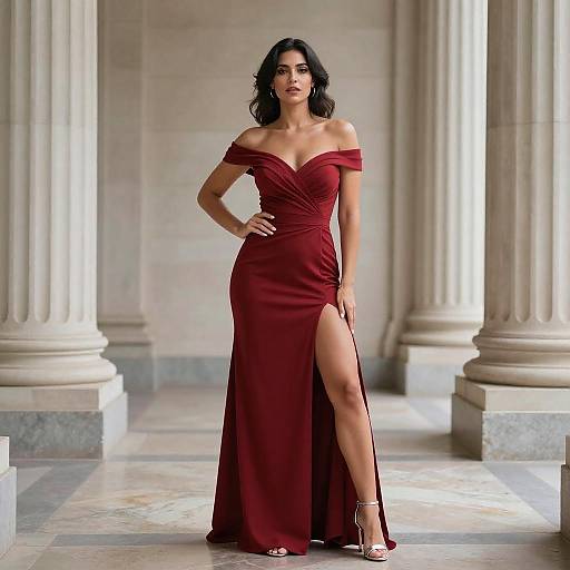 Confident Woman in Elegant Red Gown
