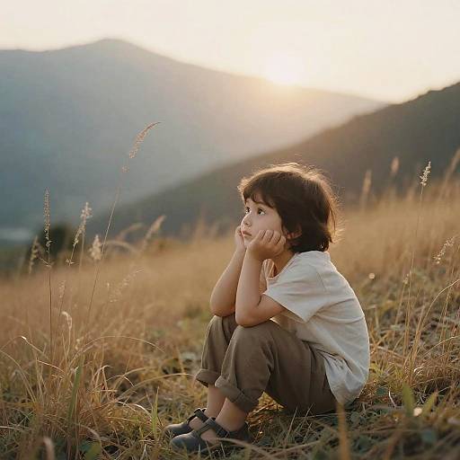Dreamlike Child in Serene Mountains