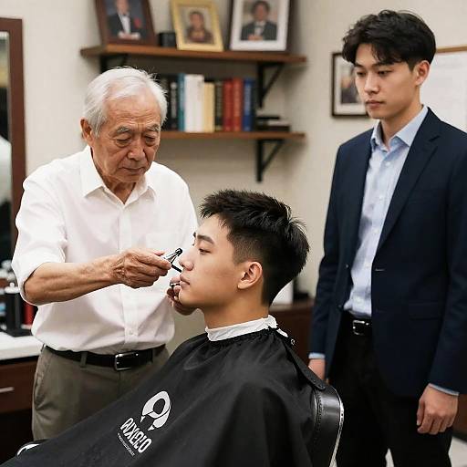Classic Barbershop Scene with Elderly Barber