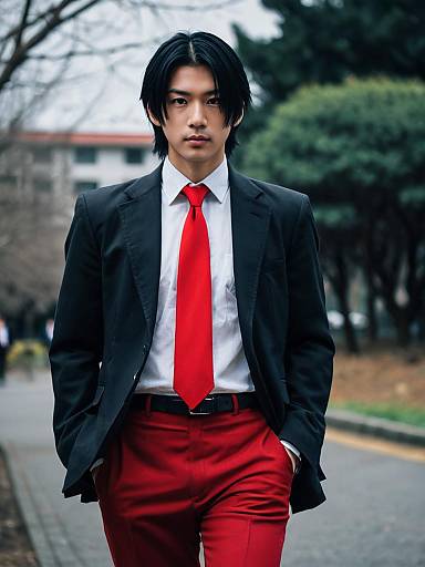 Kakegurui-Inspired Male in Red Necktie