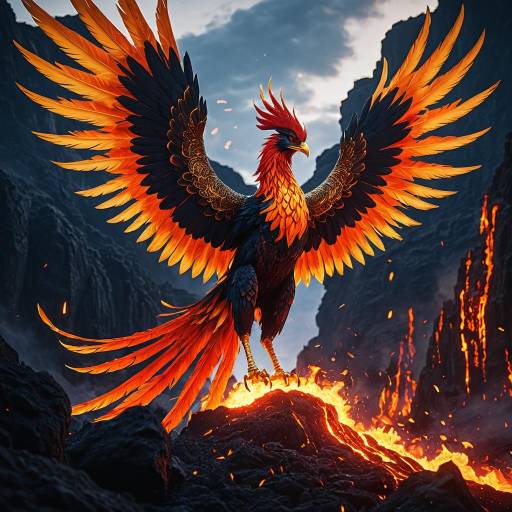 Epic Phoenix with Blazing Wings on Volcanic Cliffs