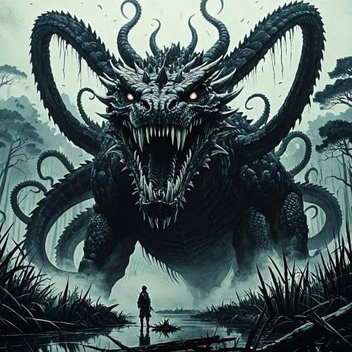 Fearsome Hydra in Foggy Swamp