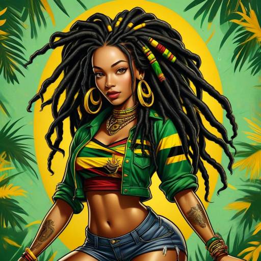 Vibrant Rastafarian Pin-Up Cartoon Art