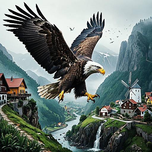 Colossal Eagle Over Mountain Hamlet