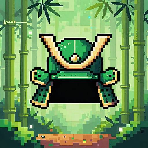 8-Bit Samurai Helmet in Bamboo Forest