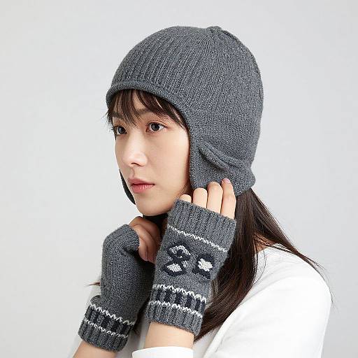Cozy Gray Earflap Hat and Mittens