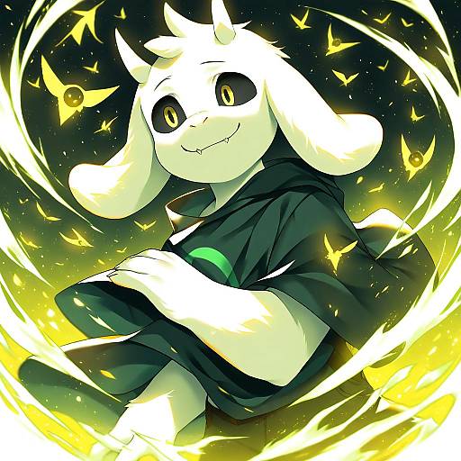 Illustration of Asriel dreemurr, undertale in the style of Morizono shiki