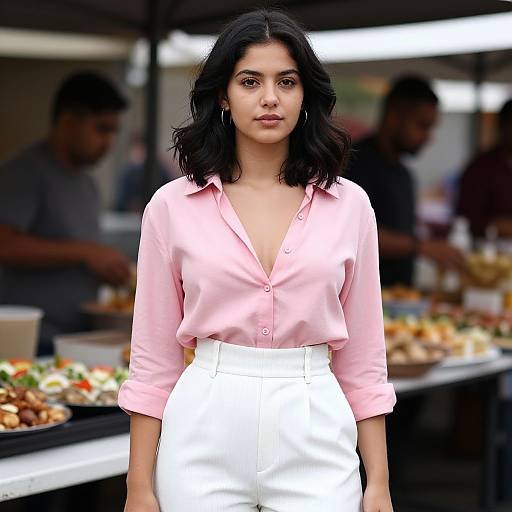 Young Woman at Vibrant Food Market