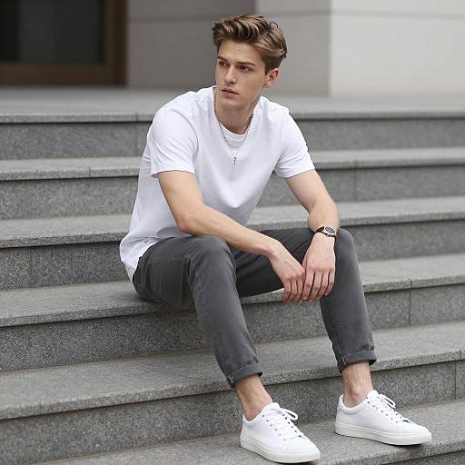 Stylish young man sitting on steps